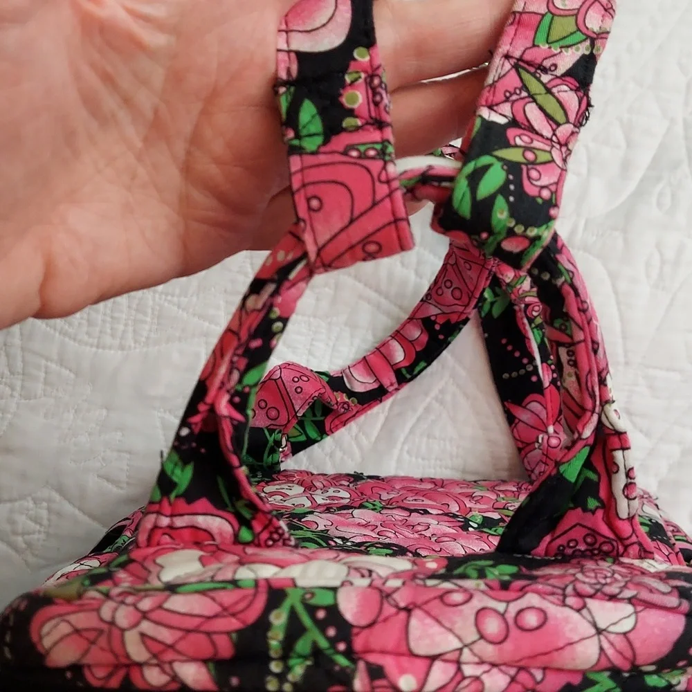 * Backpack Salmon and Black Fabric Floral Pattern, Size Medium, Like New